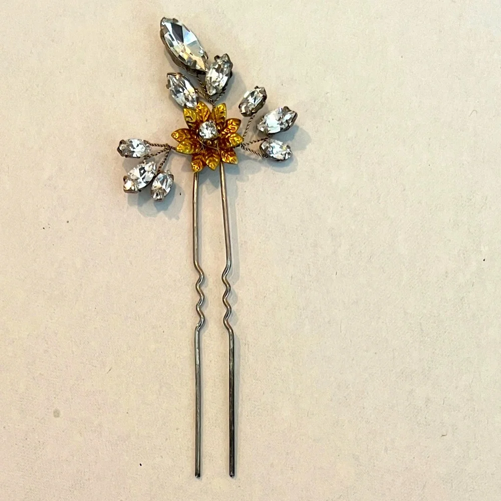 Elegant Crystal and Gold Tone Hair Pins